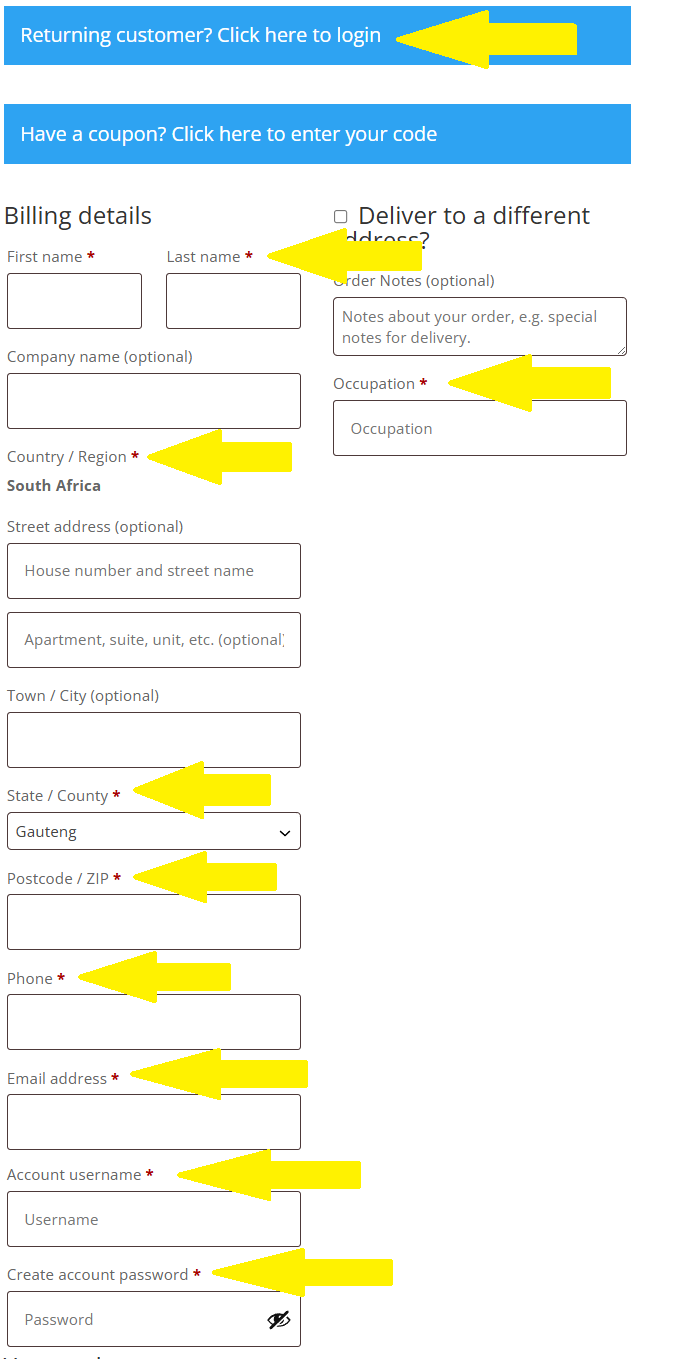 Product and Form Fields Screenshot